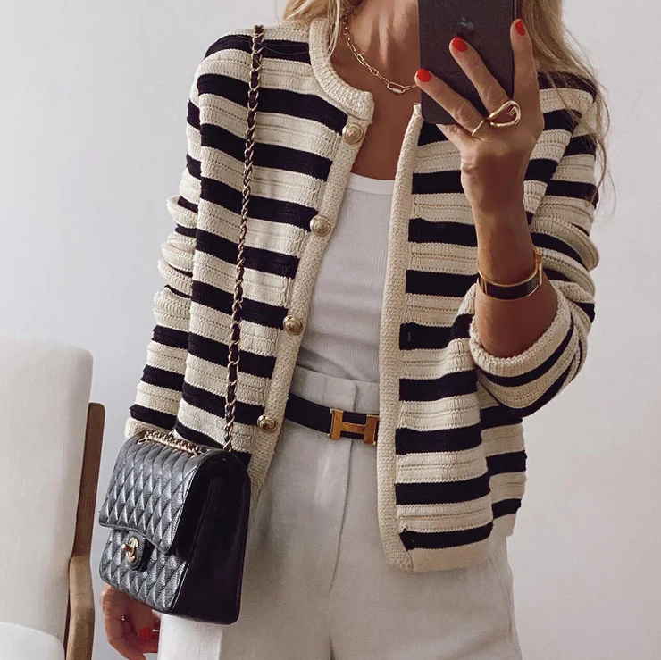 Natalie | Women’s Elegant Striped Casual Button Front Cardigan