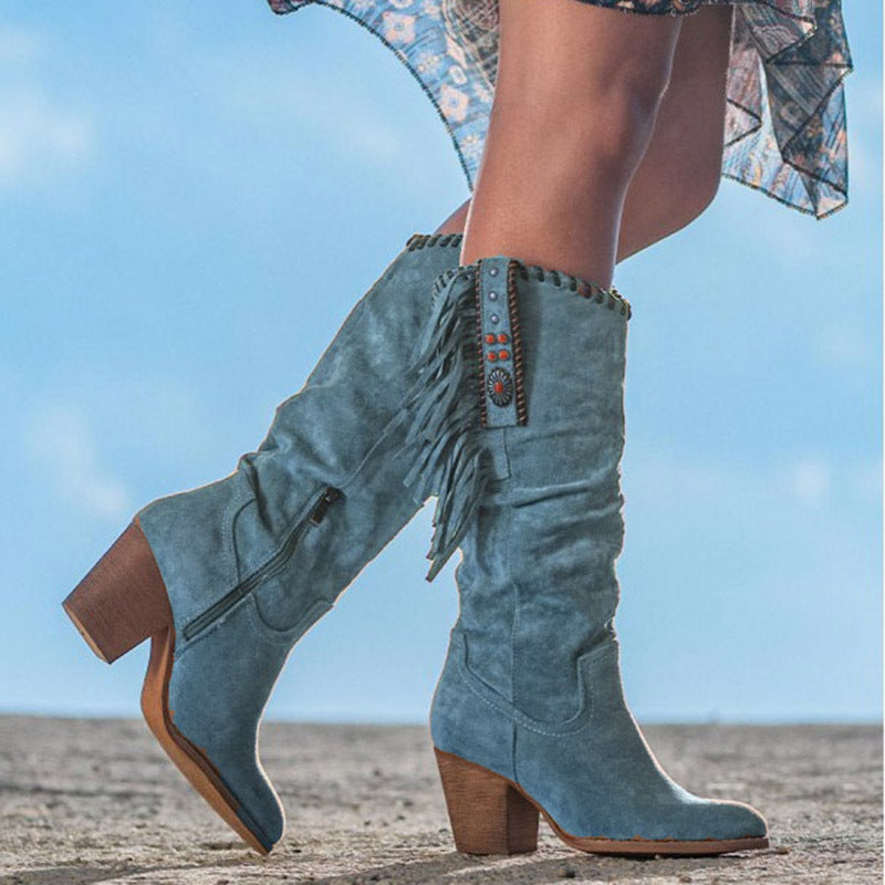Alice | Women’s Fringe Boots with Wooden Heel