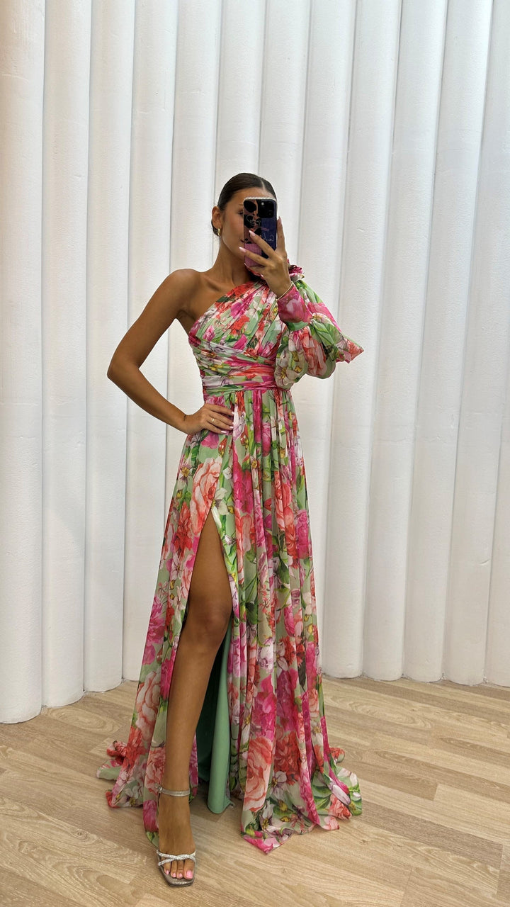 Ashley | Women’s One Shoulder Floral Maxi Split Dress