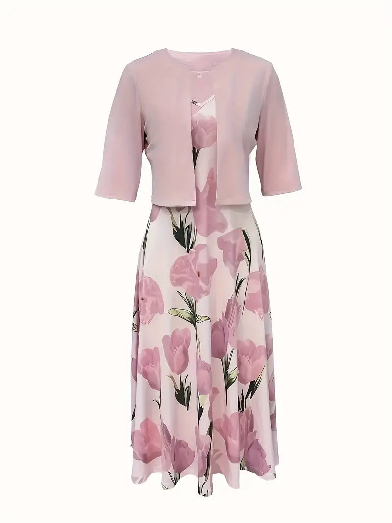 Isabella | Women Floral Print Two-Piece Flowy Midi Dress