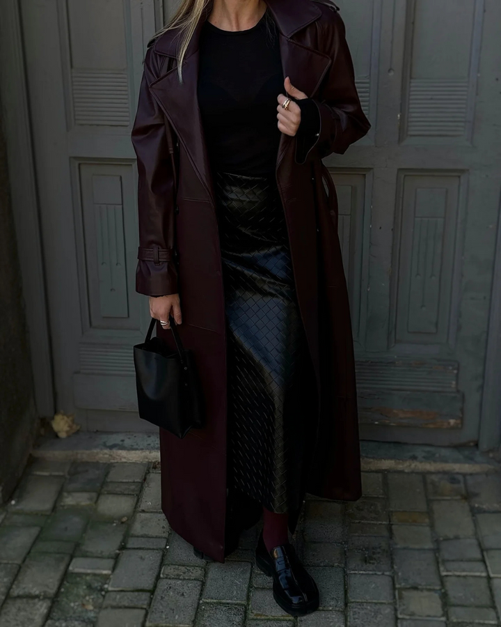 Ava | Women’s Winter Leather Maxi Trench Coat