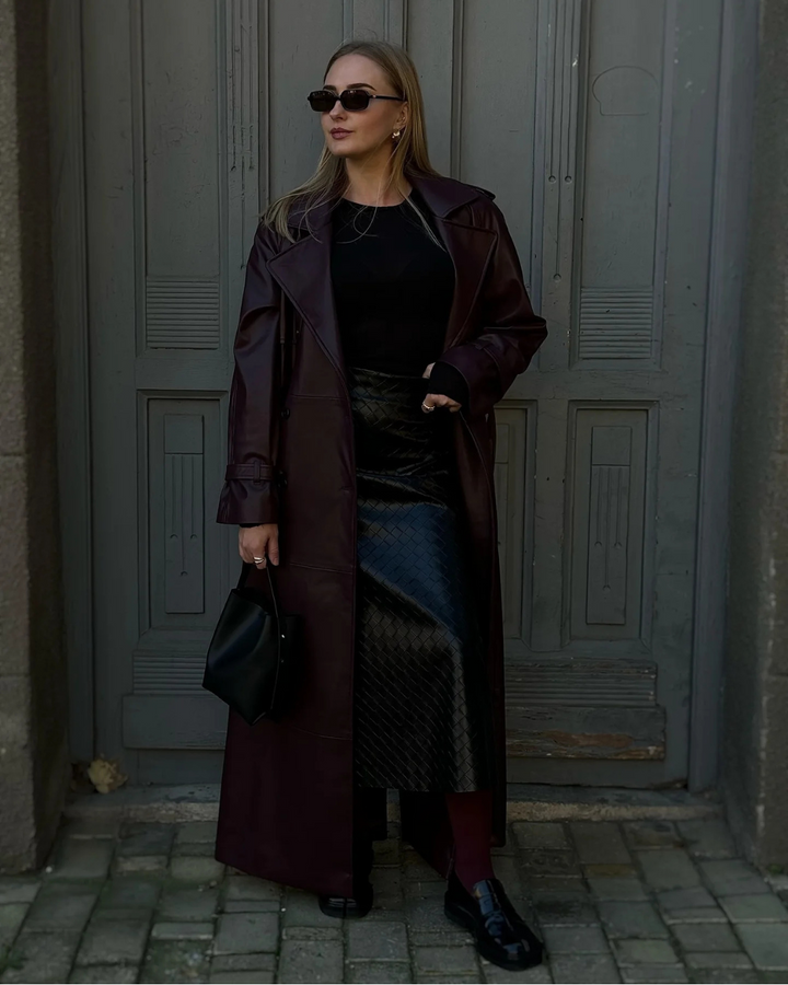 Ava | Women’s Winter Leather Maxi Trench Coat