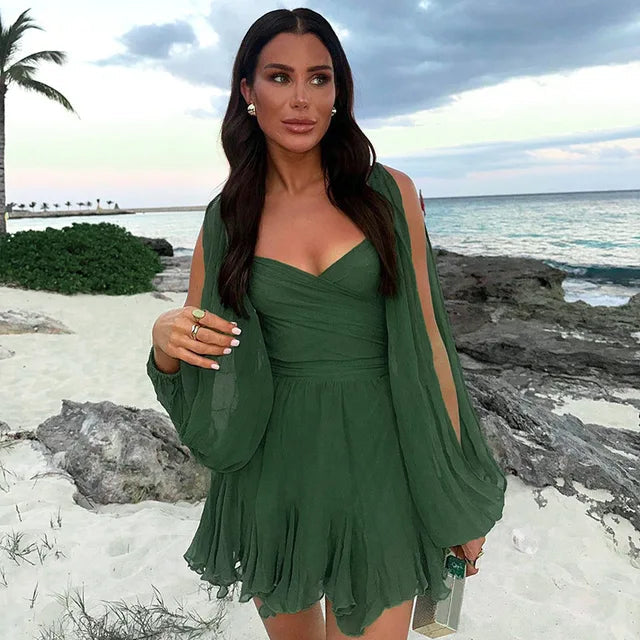 Elizabeth | Women’s Off-Shoulder Chiffon Mini Dress with Flowy Sleeves