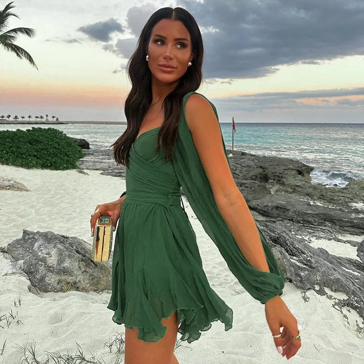 Elizabeth | Women’s Off-Shoulder Chiffon Mini Dress with Flowy Sleeves