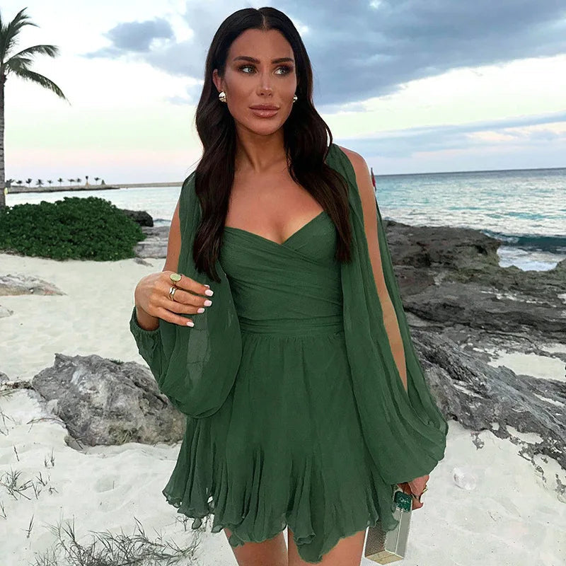 Elizabeth | Women’s Off-Shoulder Chiffon Mini Dress with Flowy Sleeves