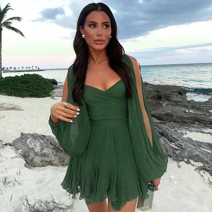 Elizabeth | Women’s Off-Shoulder Chiffon Mini Dress with Flowy Sleeves