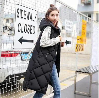 Daisy | Women’s Winter Long Quilted Hooded Vest