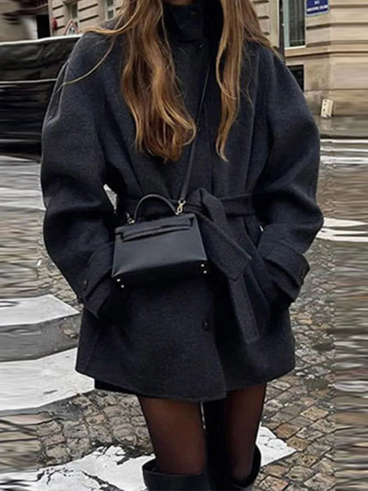 Anna | Women’s Winter Belted Stand Collar Short Coat