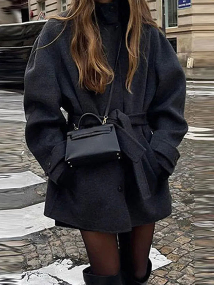 Anna | Women’s Winter Belted Stand Collar Short Coat