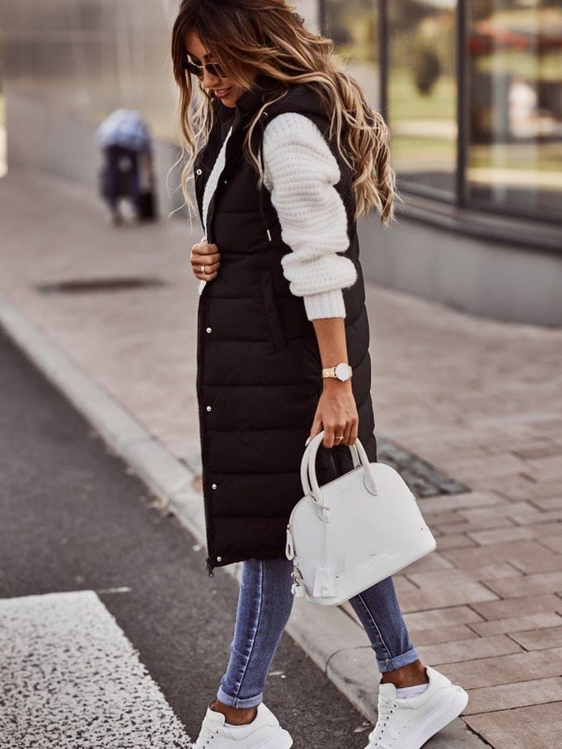 Gabrielle | Women’s Long Hooded Winter Quilted Puffer Vest