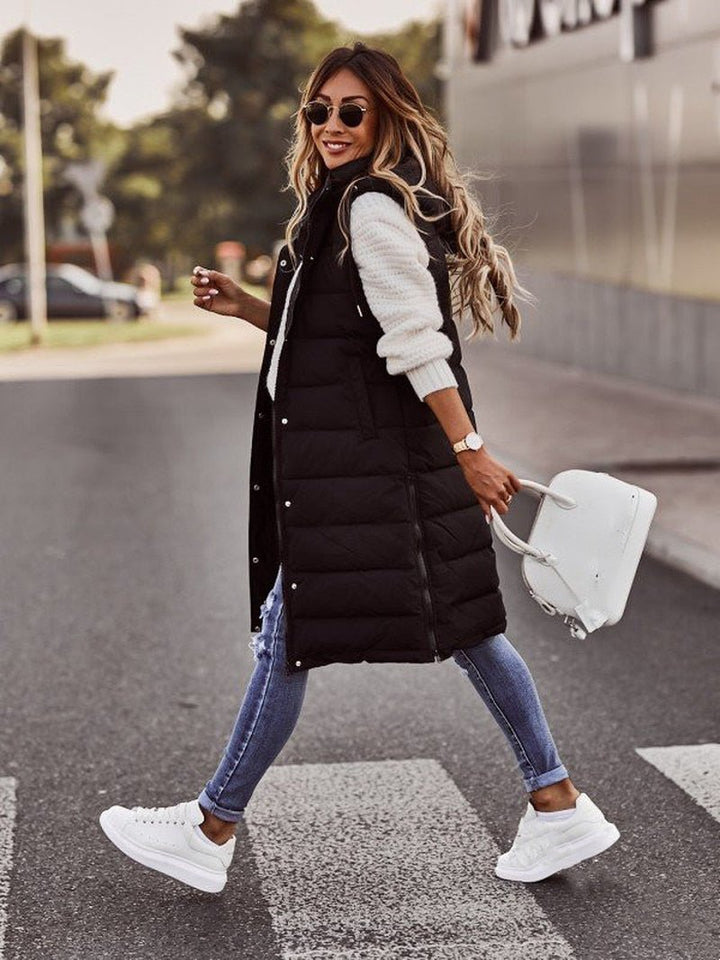Gabrielle | Women’s Long Hooded Winter Quilted Puffer Vest