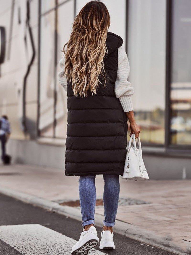Gabrielle | Women’s Long Hooded Winter Quilted Puffer Vest