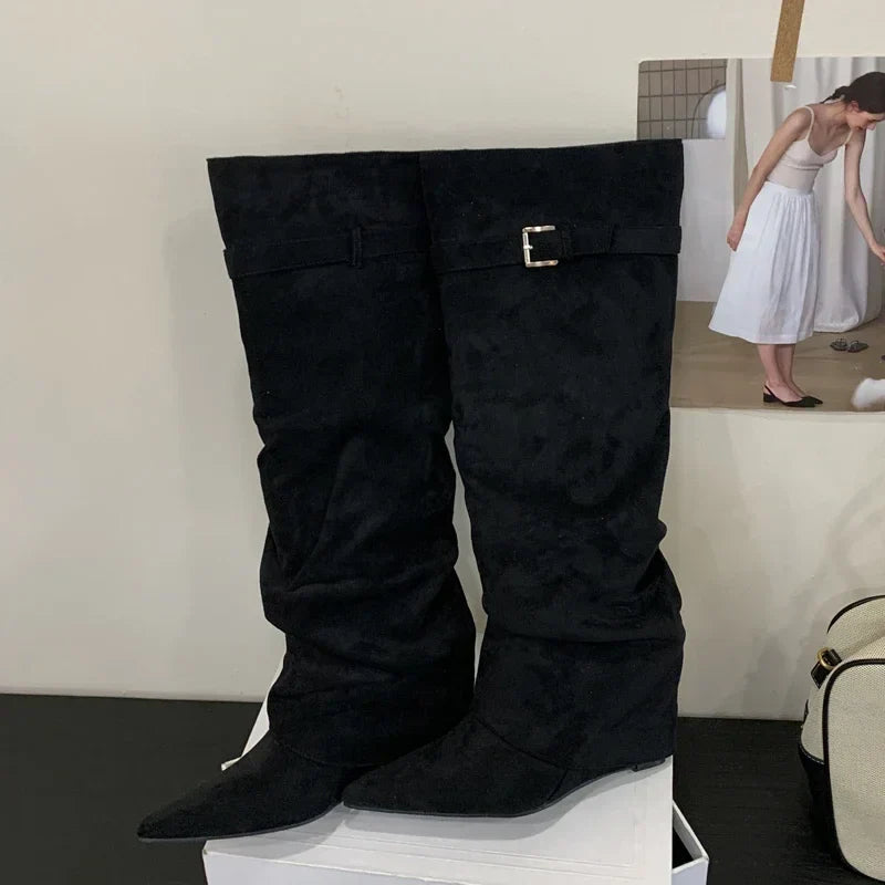 Michelle | Women’s Leather Thigh-High Boots with Buckle