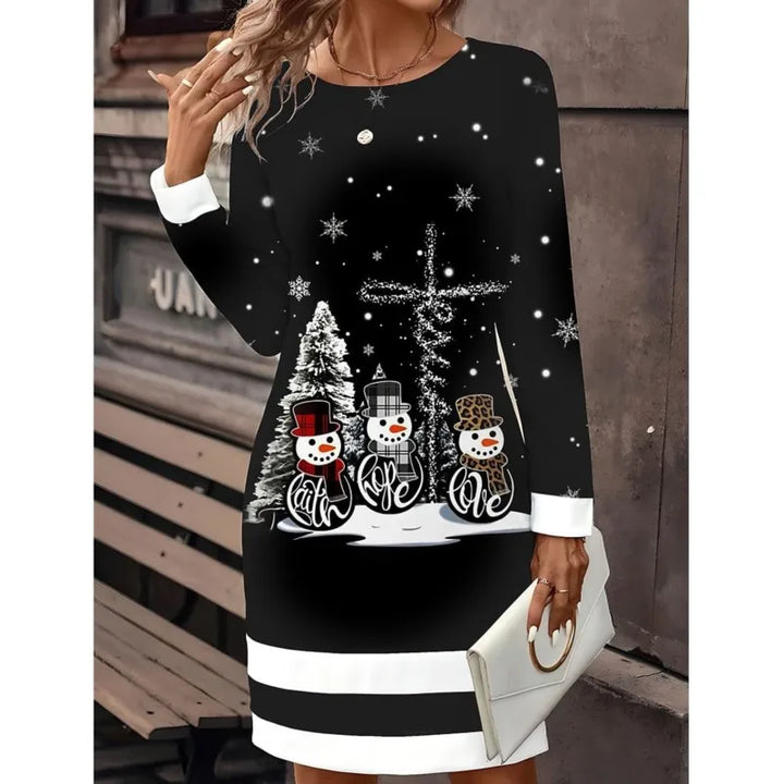 Ashley | Women’s Snowman Print Christmas Sweater Dress