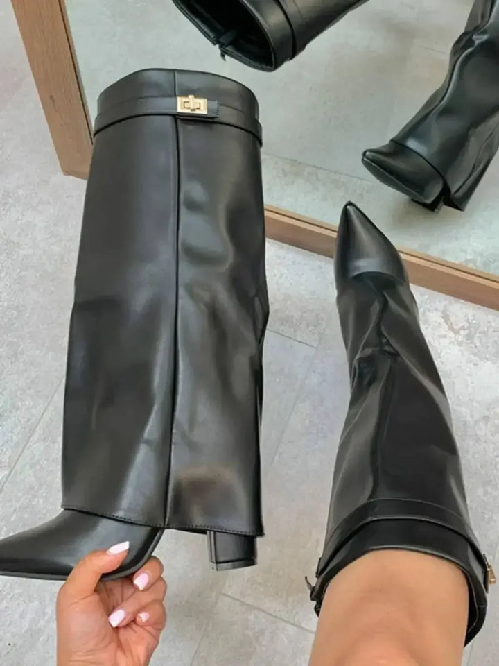 Mia | Women’s Leather Thigh-High Boots with Buckle