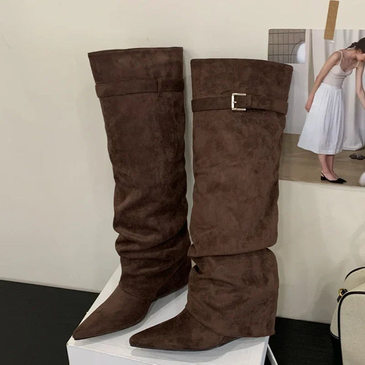 Michelle | Women’s Leather Thigh-High Boots with Buckle