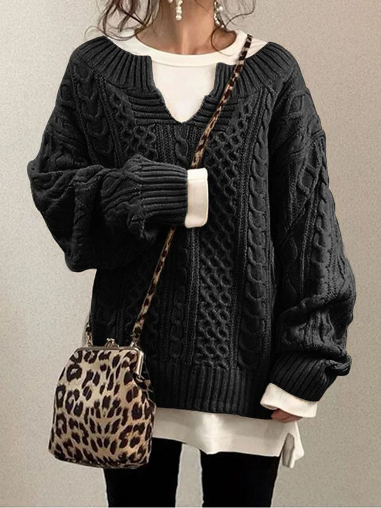 Claire | Women’s Cable Knit Sweater with V-Neck Detail