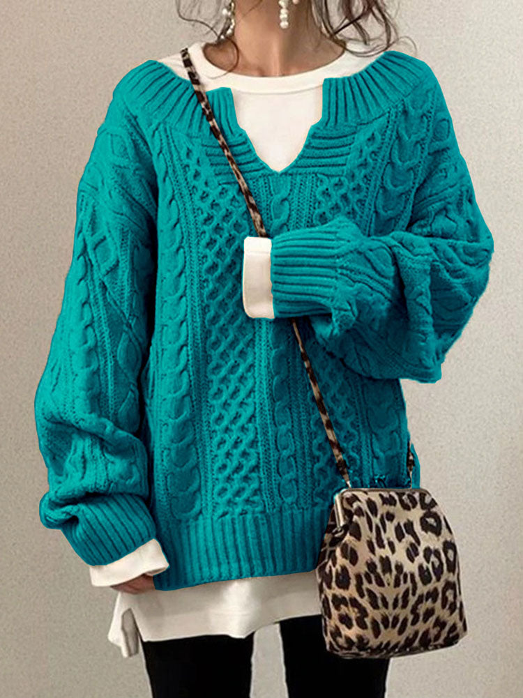 Claire | Women’s Cable Knit Sweater with V-Neck Detail
