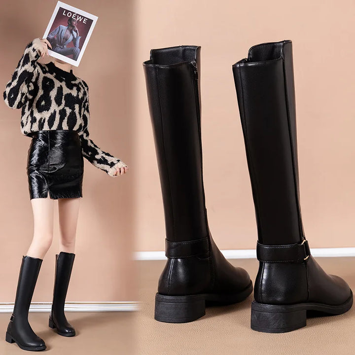 Daisy | Women's Knee-High Leather Boots with Buckle