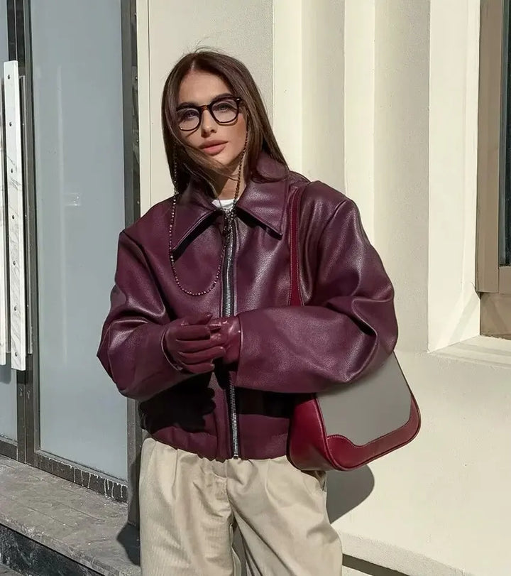 Harper | Women's Faux Leather Bomber Jacket