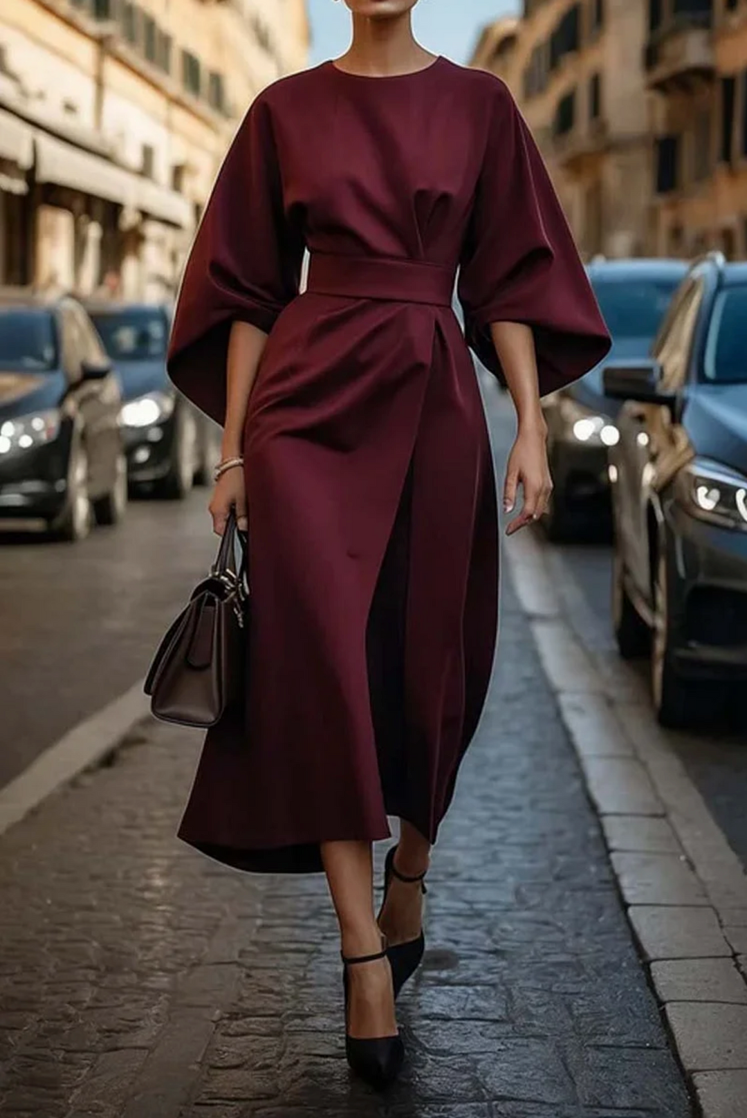 Grace | Elegant Dress with Lantern Sleeves and Belt