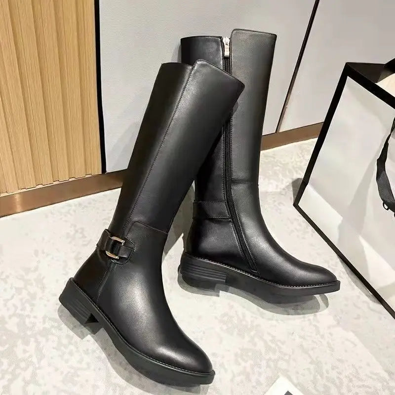 Daisy | Women's Knee-High Leather Boots with Buckle