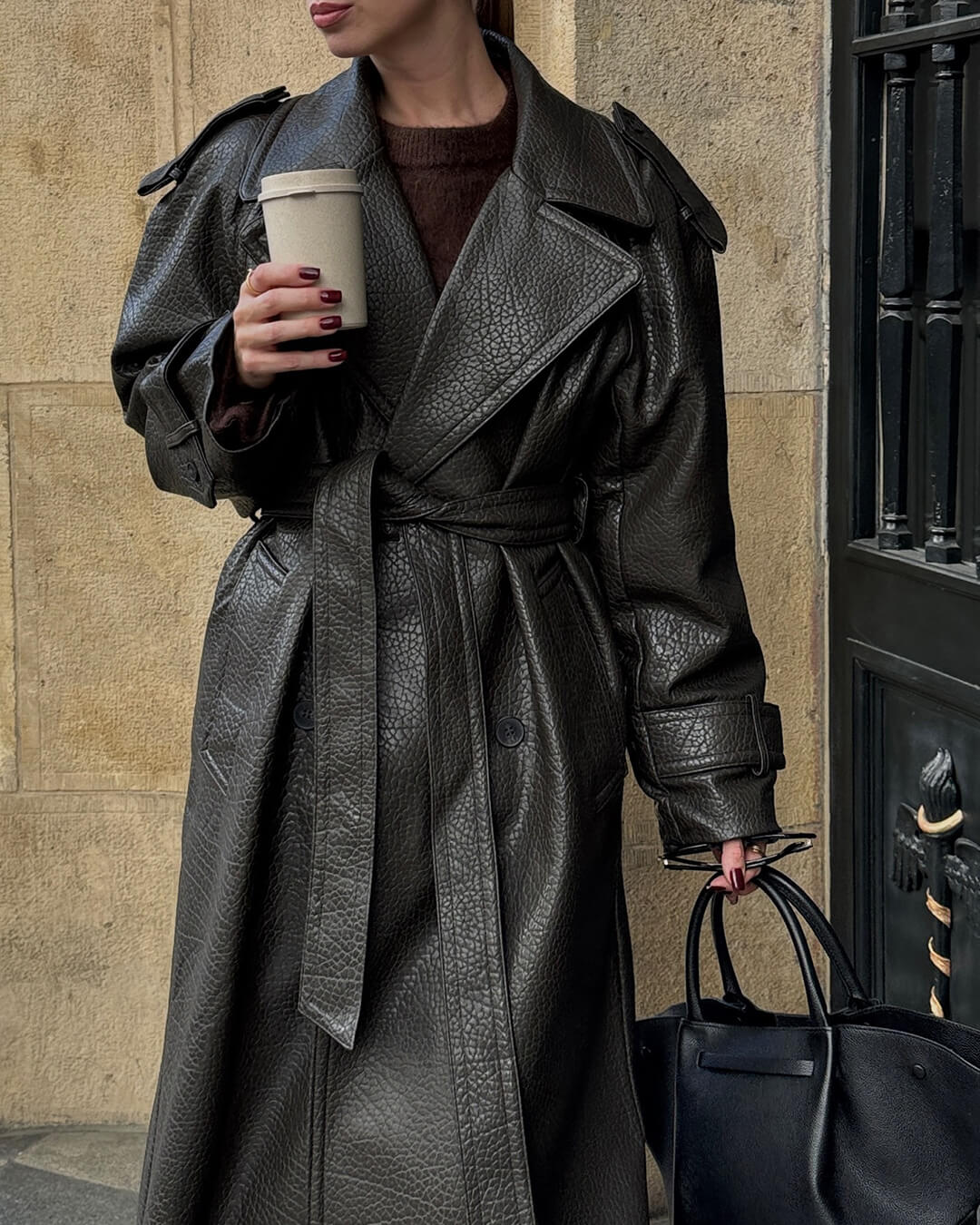 Audrey| Women’s Winter Long Trench Leather Coat