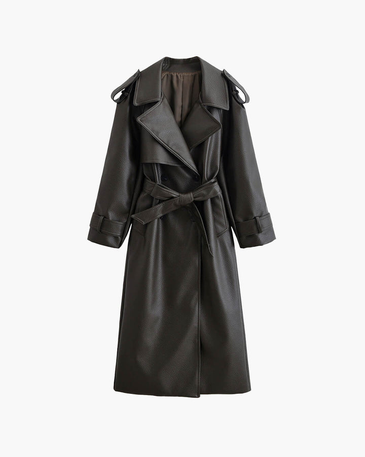 Audrey| Women’s Winter Long Trench Leather Coat