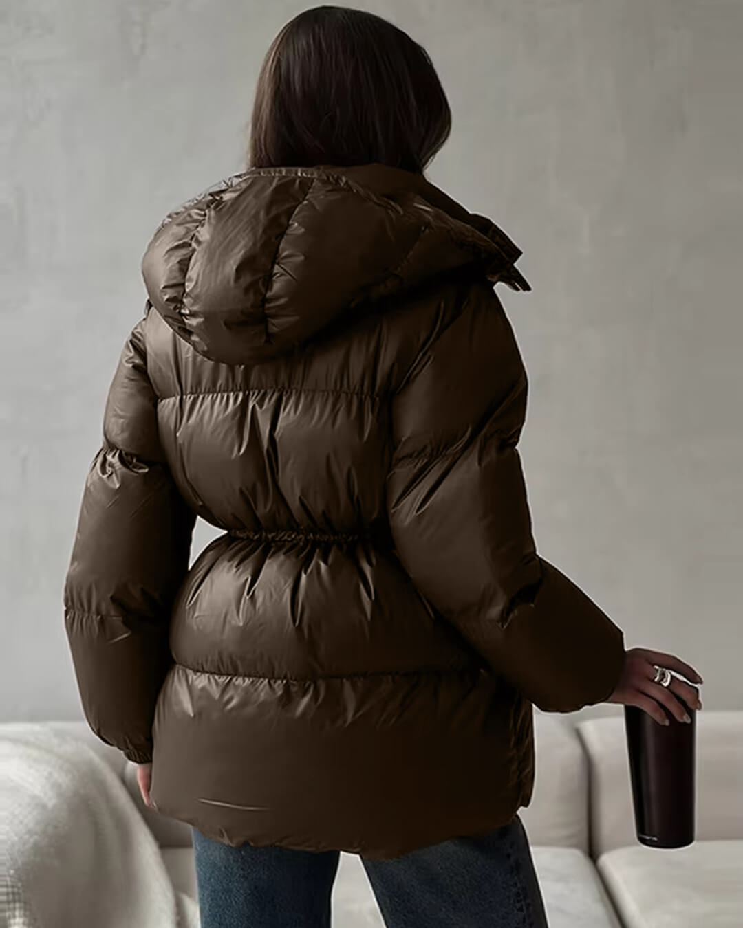 Chloe | Winter Drawstring Shiny Puffer Jacket