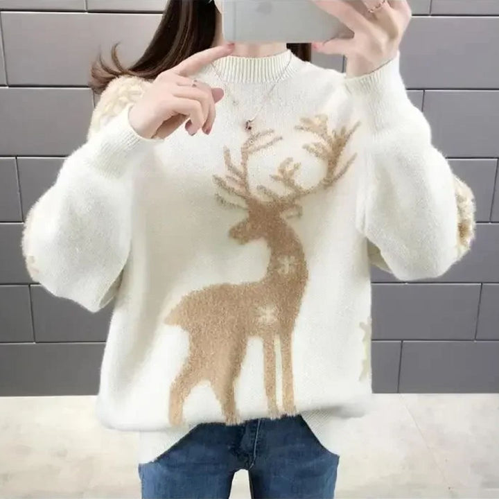  Charles  | Women Winter Reindeer Pattern Sweater