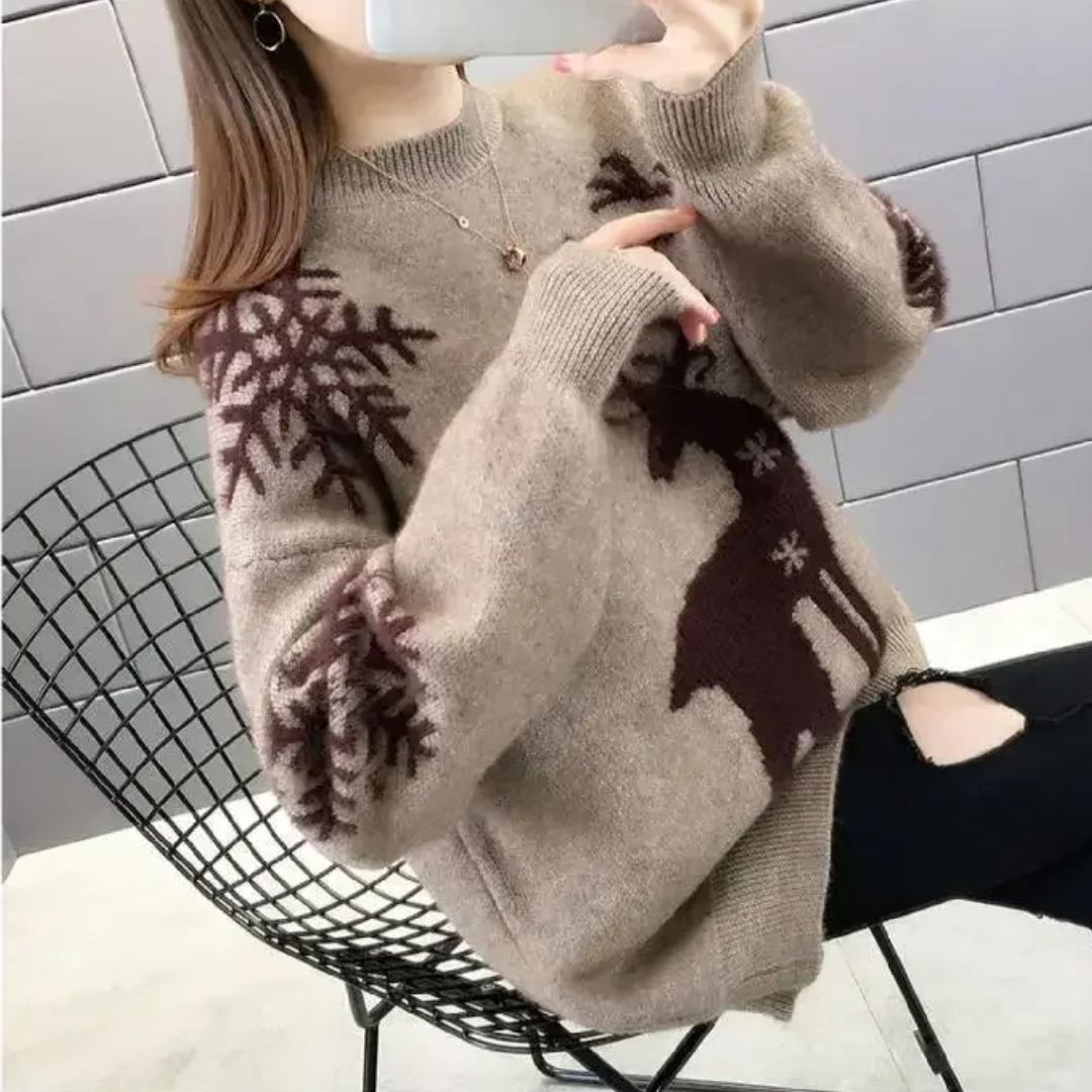  Charles  | Women Winter Reindeer Pattern Sweater