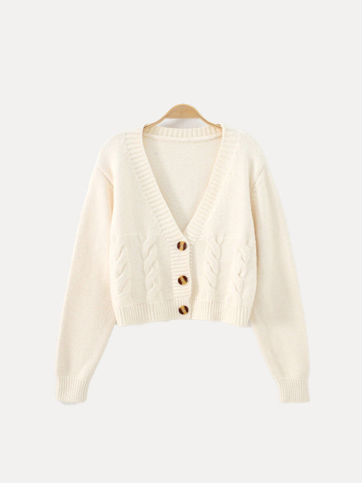 Ella | Women’s Buttoned V-Neck Knit Crop Sweater