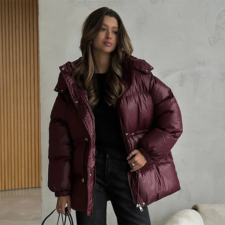 Chloe | Winter Drawstring Shiny Puffer Jacket