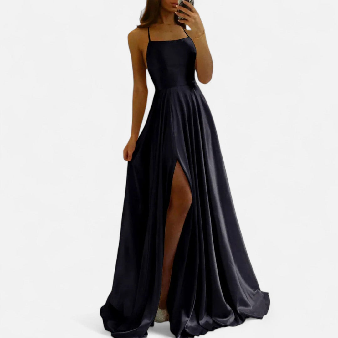 Gabrielle | Women’s Modern Fit Satin Slit  Maxi Dress