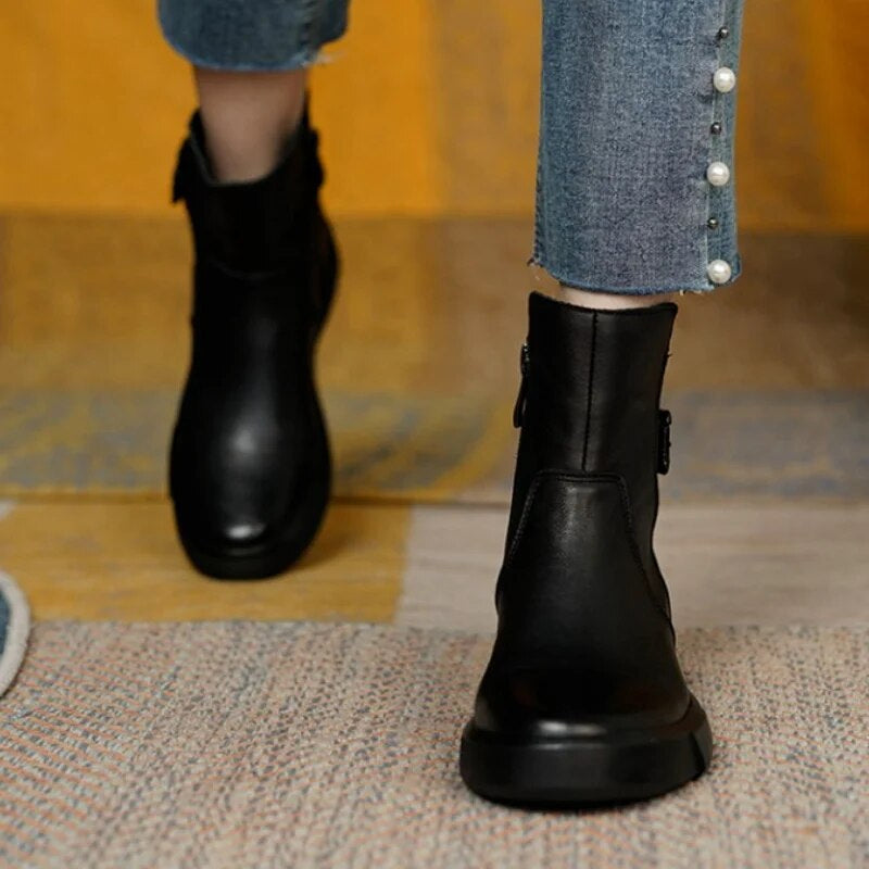 Madison | Women's Leather Buckle Ankle Boots
