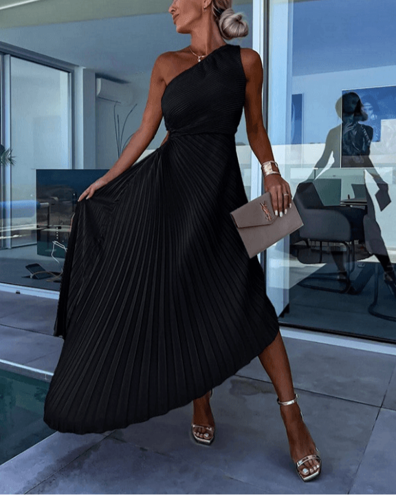 Sarah |  Women’s One Shoulder Pleated Maxi Dress