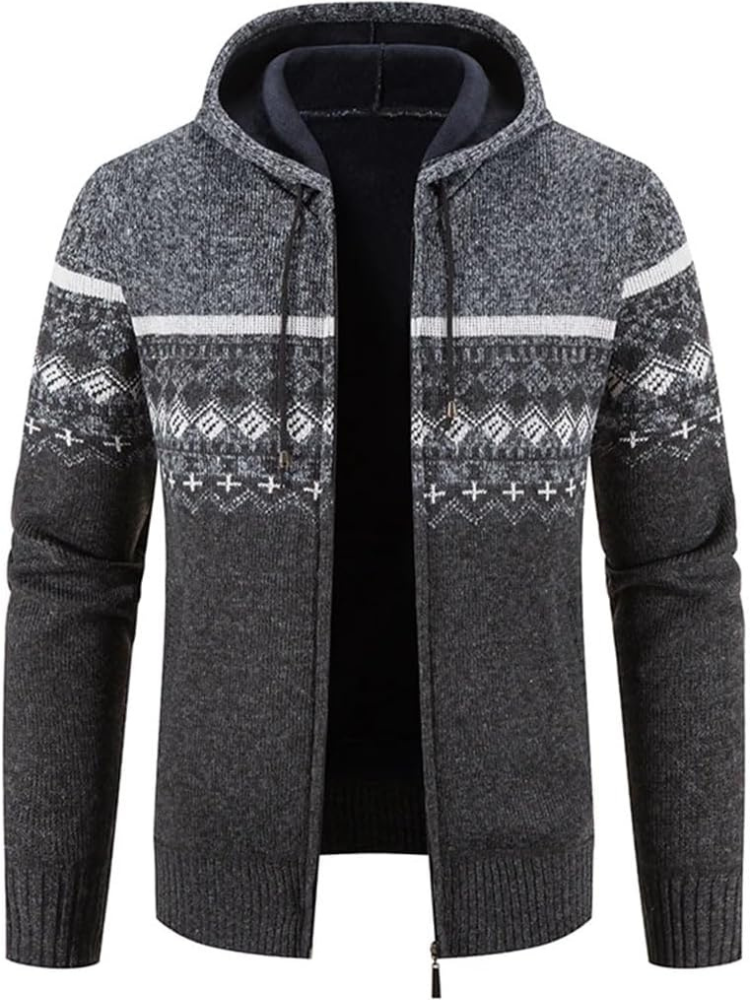 Max | Men’s Warm Hooded Zip Front Cardigan