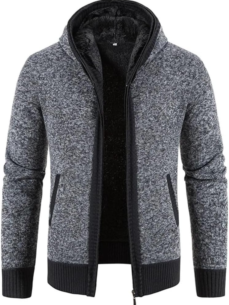 Max | Men’s Warm Hooded Zip Front Cardigan