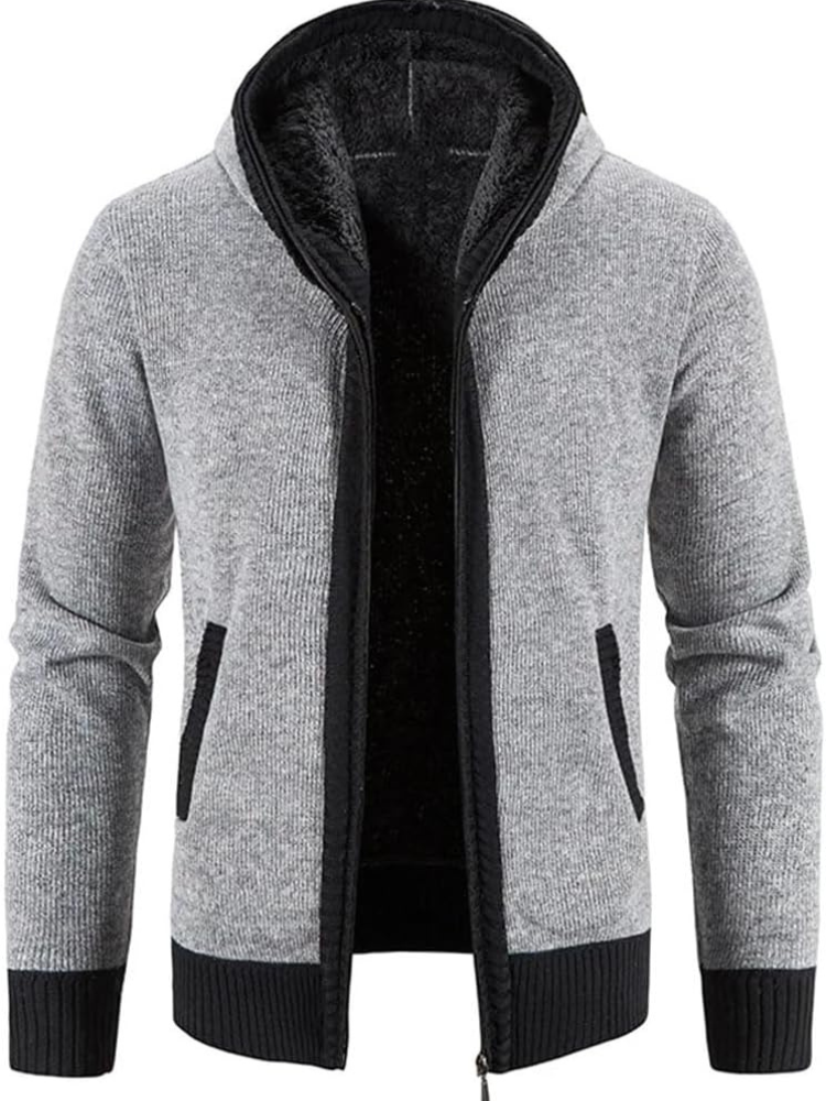 Max | Men’s Warm Hooded Zip Front Cardigan