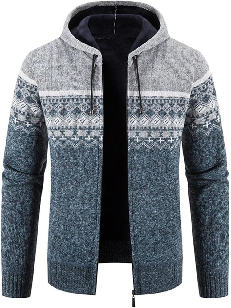 Max | Men’s Warm Hooded Zip Front Cardigan